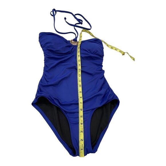Michael Kors Elegant Blue Women's One Piece Halter Swimsuit W/logo Charm Size 6 - Picture 4 of 8